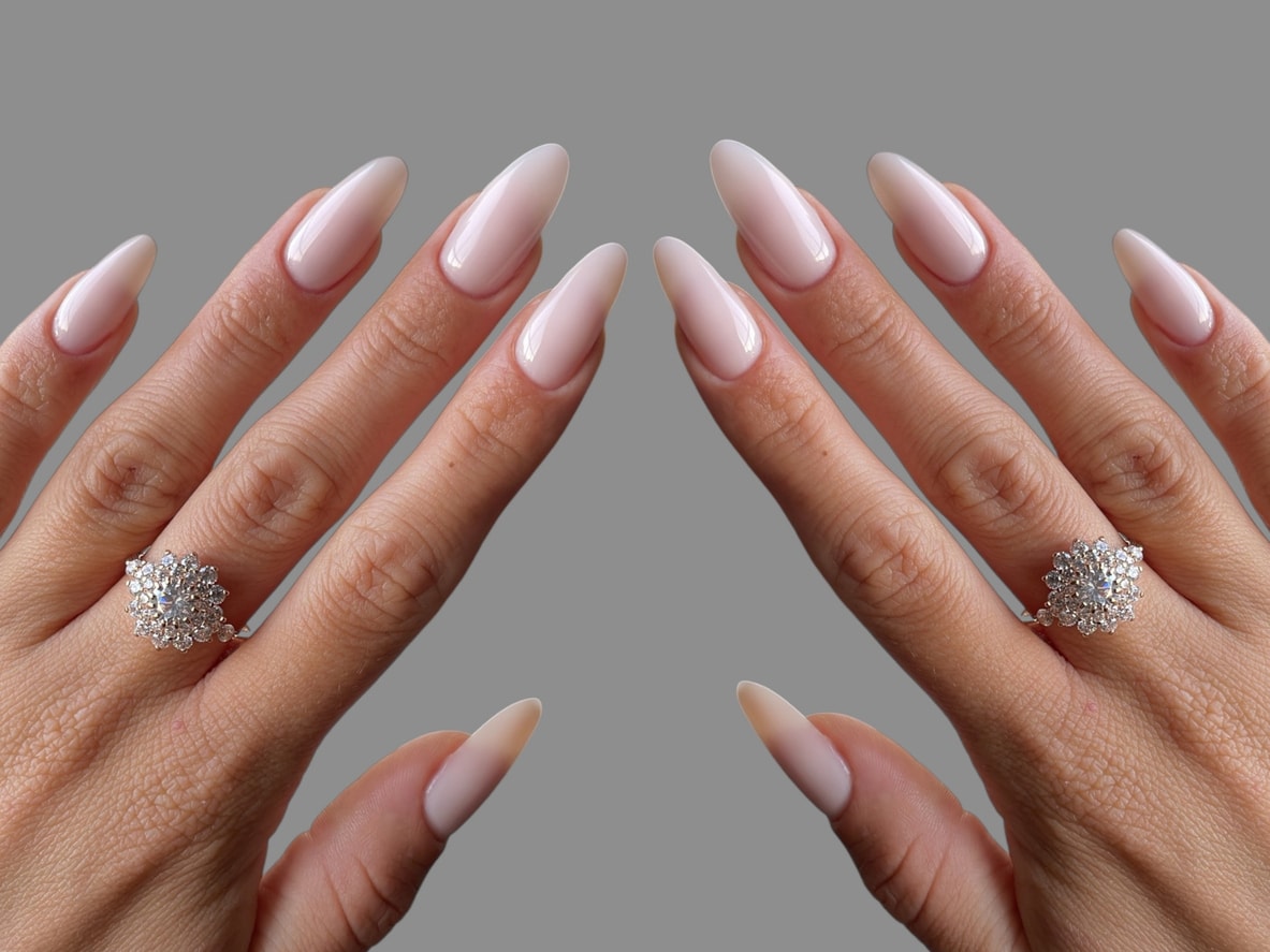 Hard gel nail extensions in neutral pink ombre